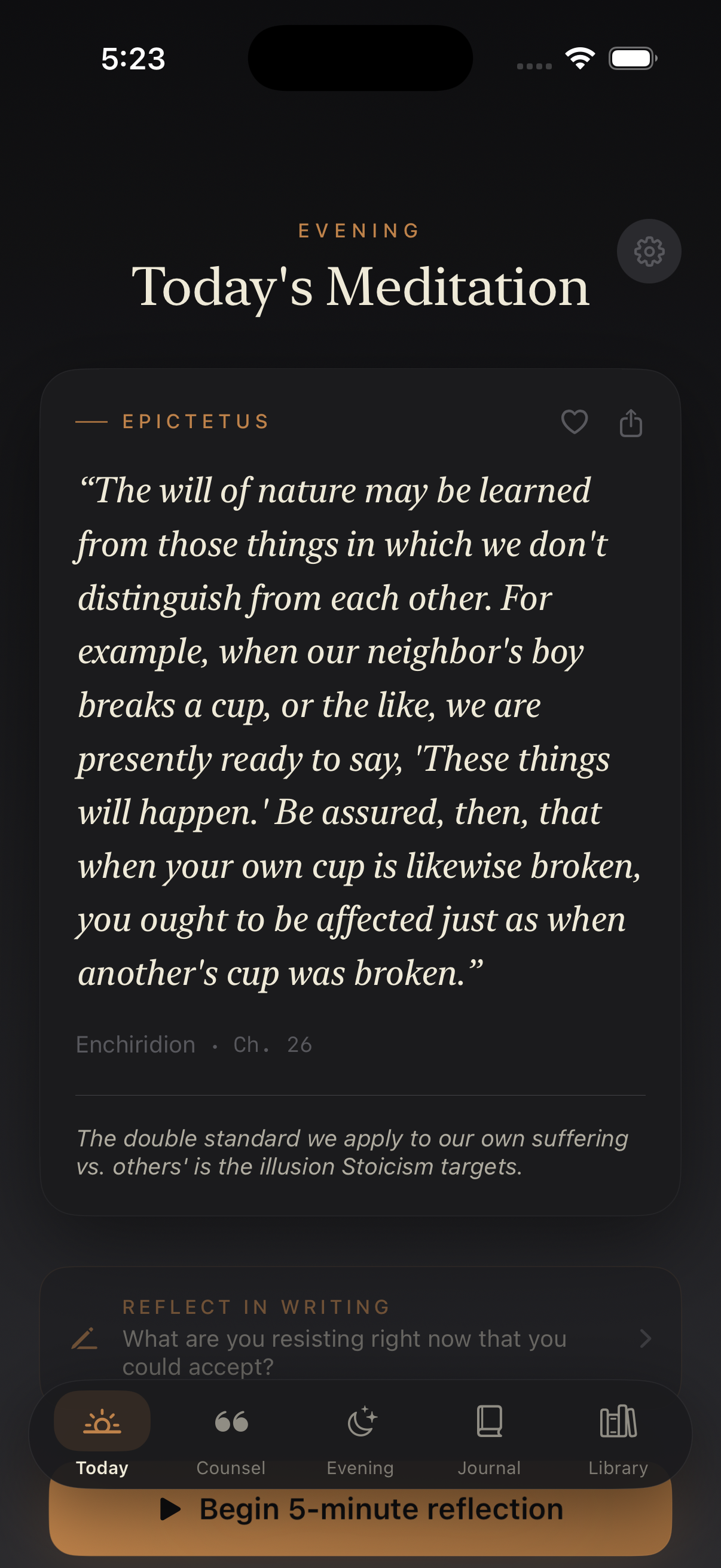 Today's meditation with daily passage from Epictetus