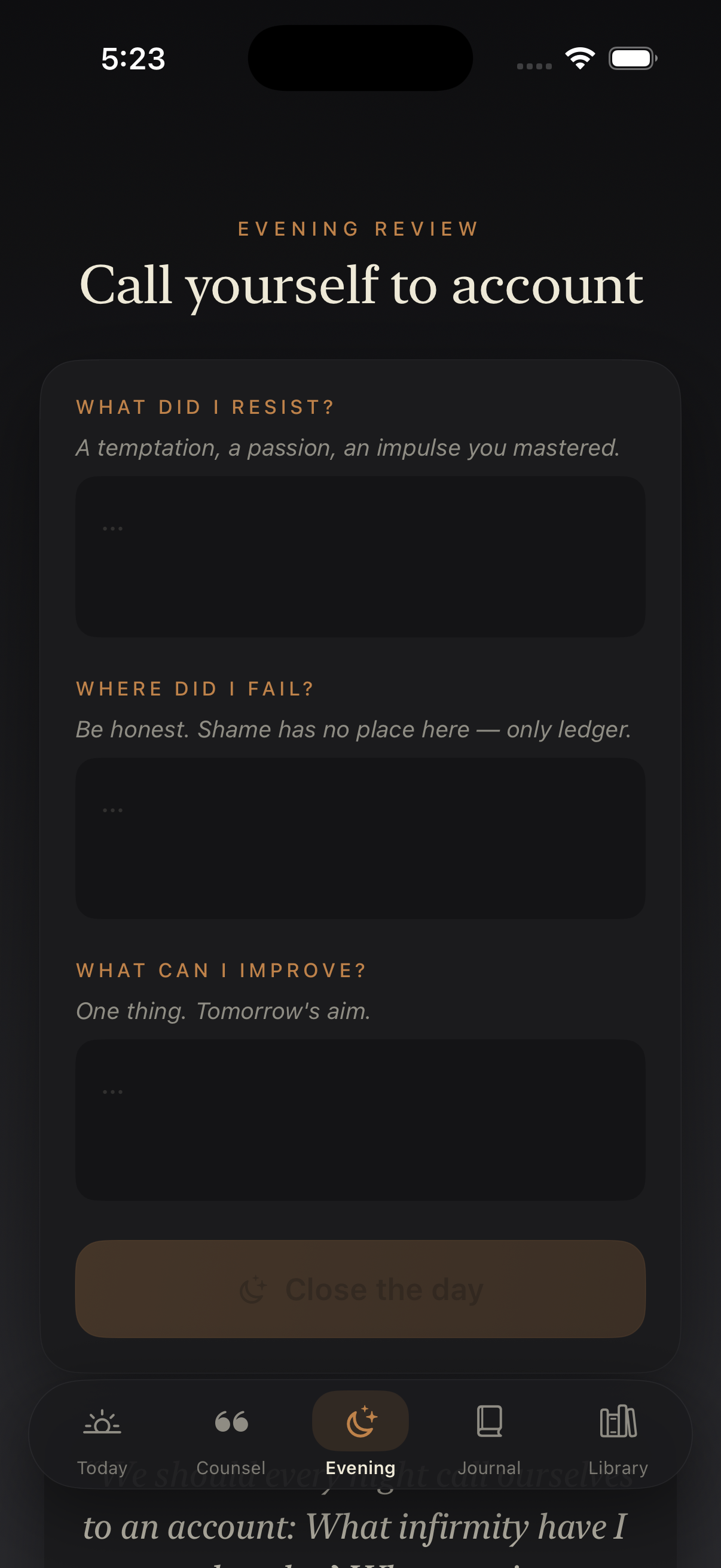 Evening Review — call yourself to account, Seneca's nightly practice