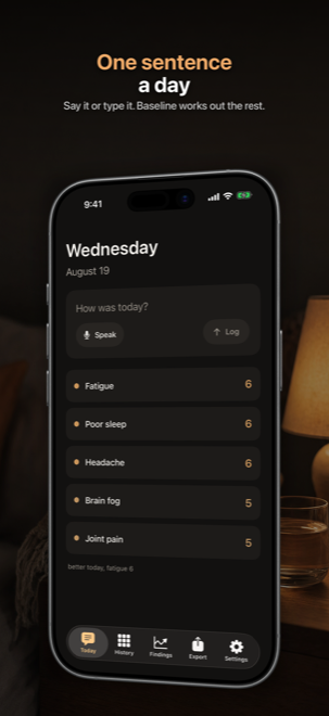 Logging a day in one sentence, by voice or by typing