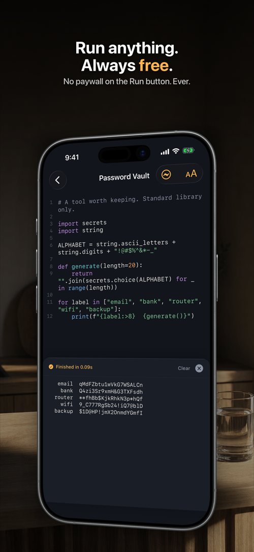 The editor with output streaming into the console below it