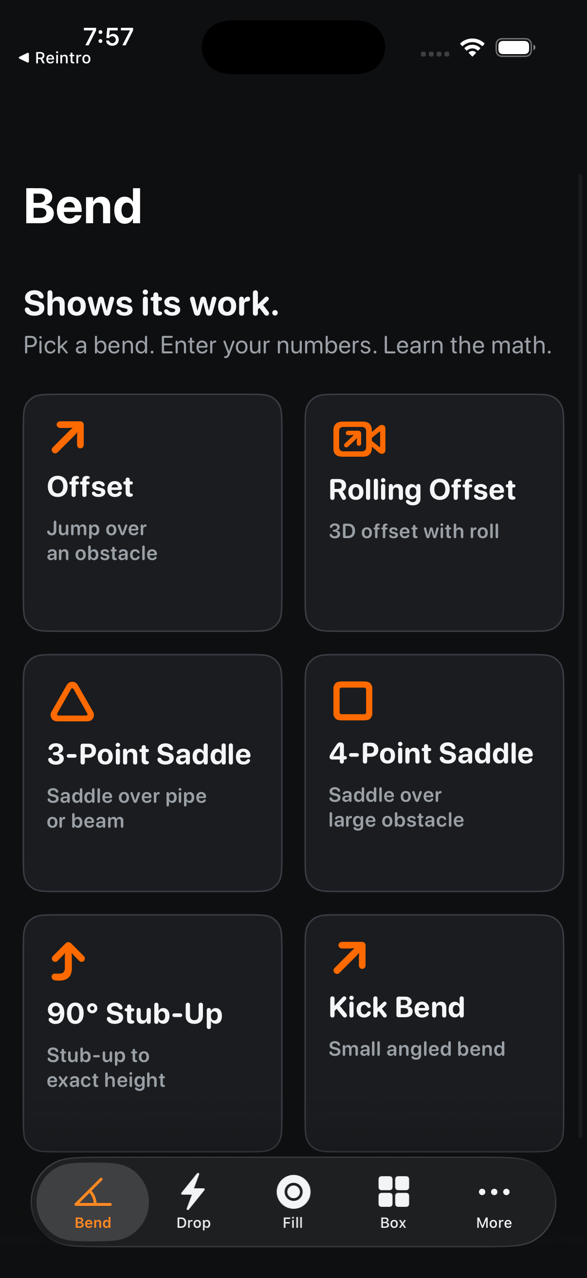 Bend calculator hub