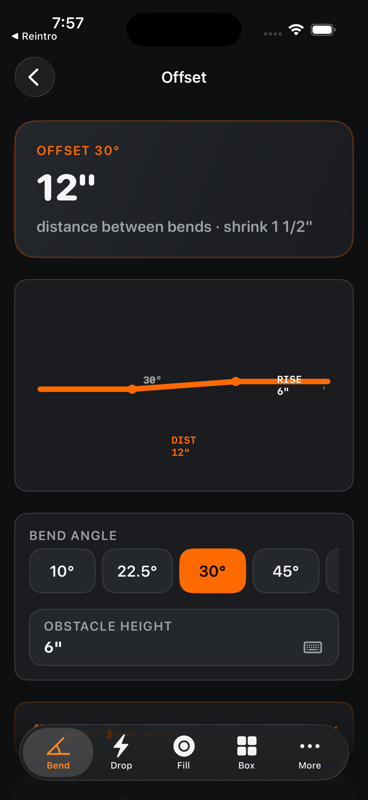 Offset bend calculation with diagram
