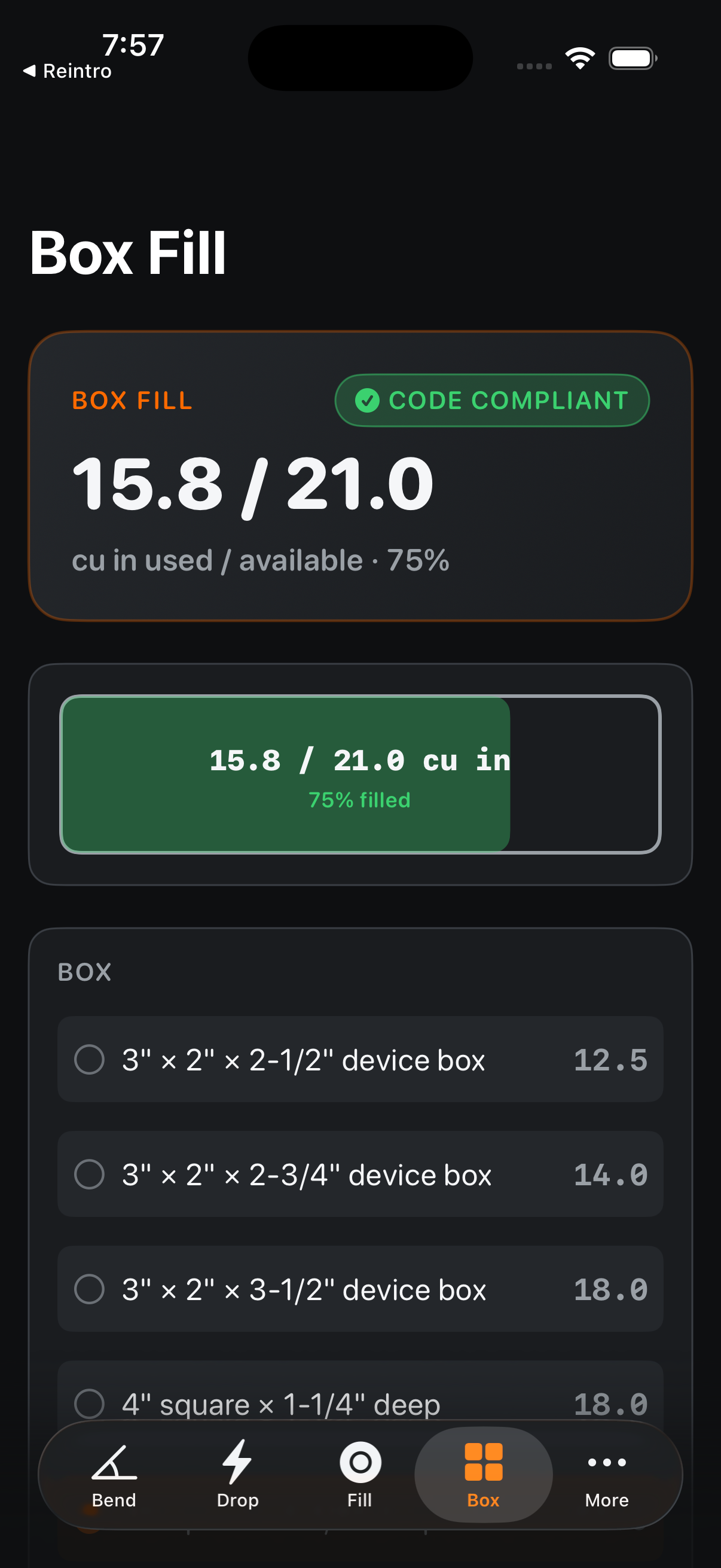 Box fill calculator with capacity indicator