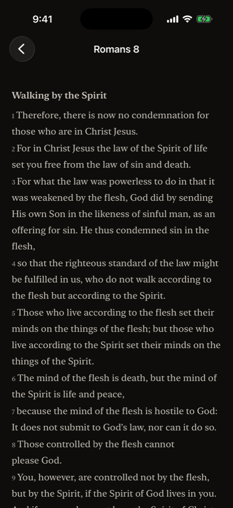 Romans 8 in the Sanctuary reading theme, dim and warm