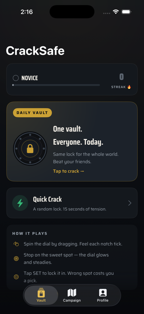 CrackSafe combination dial mid-crack
