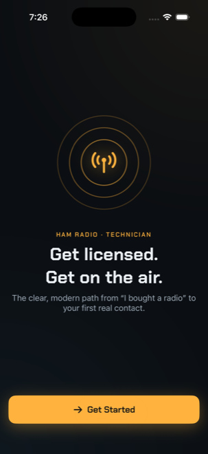 HamPrep welcome screen: Get licensed. Get on the air.