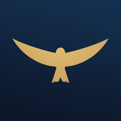 Nightjar app icon: a gold nightjar in flight on a deep dusk blue ground