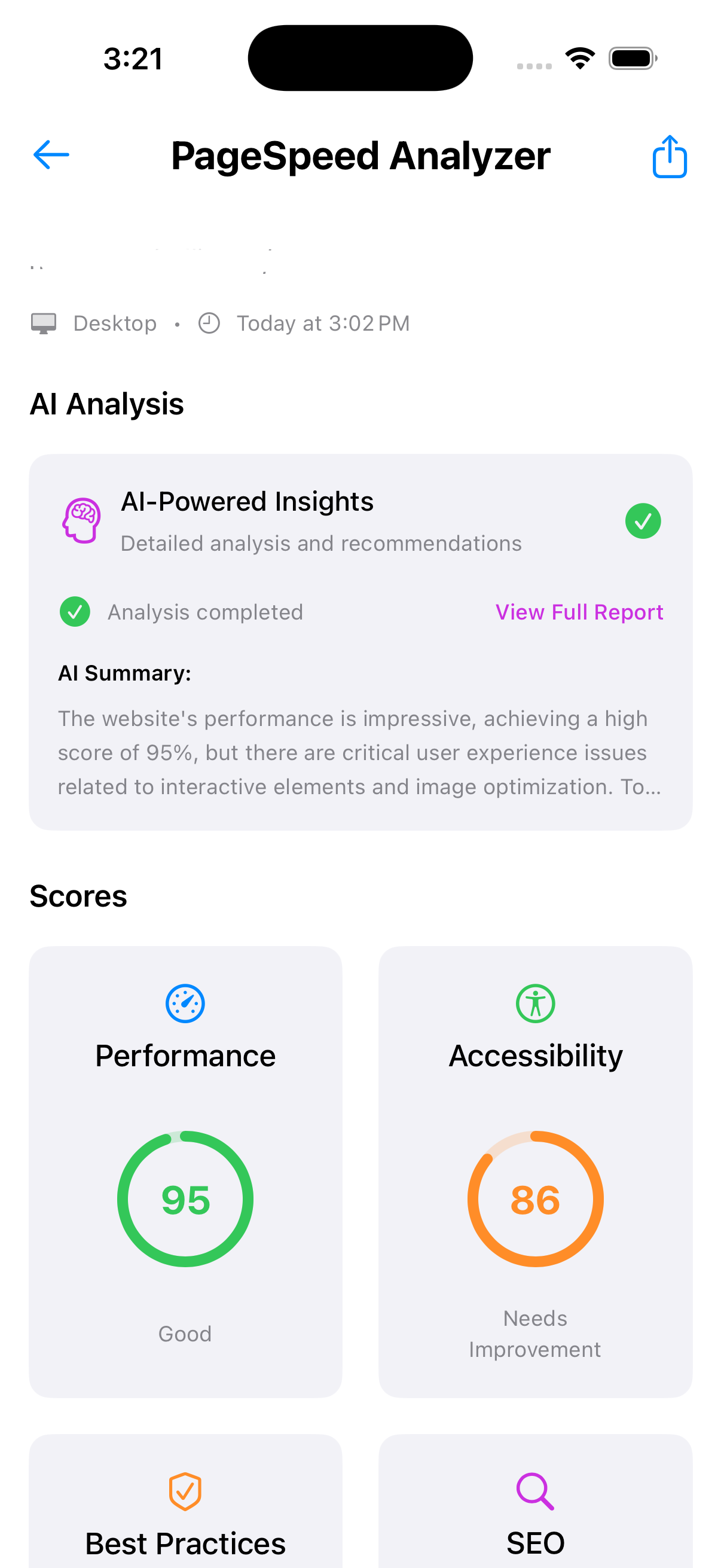 AI analysis and performance scores