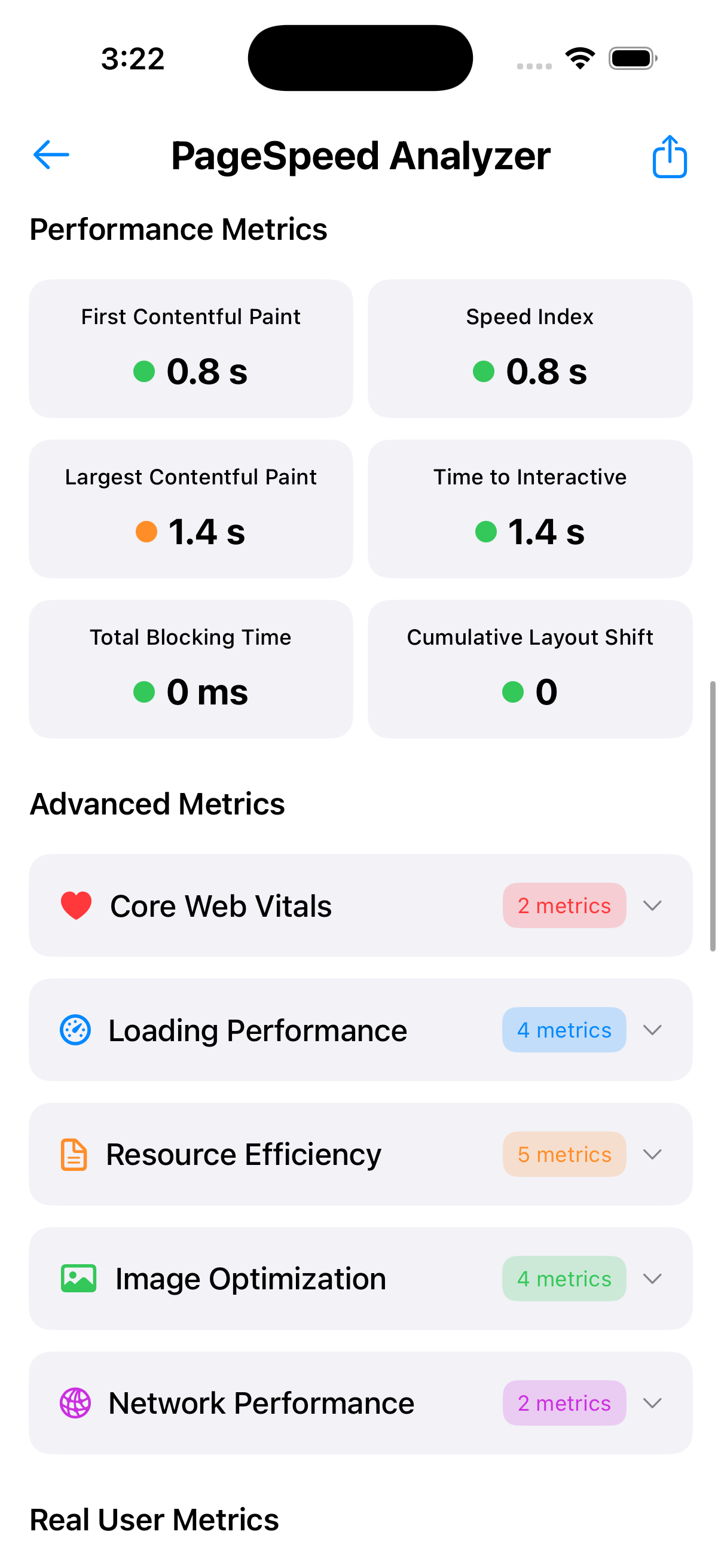 Performance metrics and Core Web Vitals