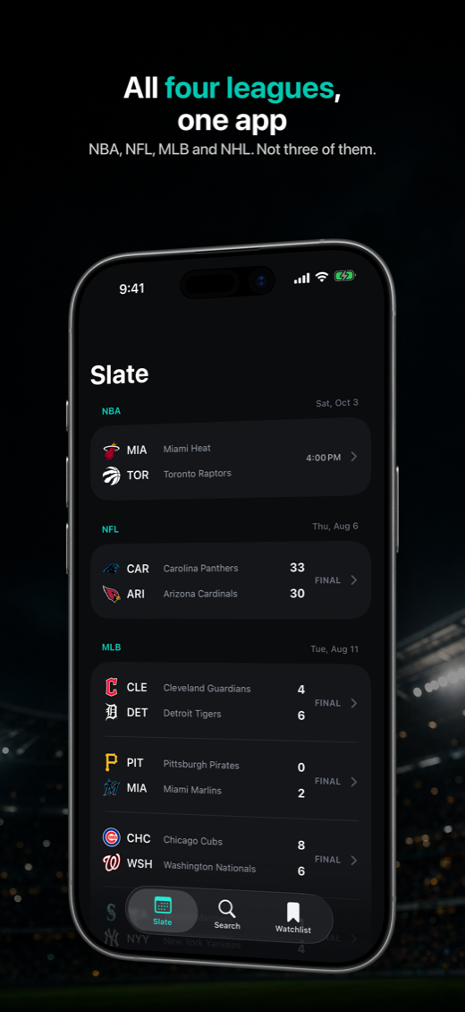Tonight's slate across NBA, NFL and MLB in one list