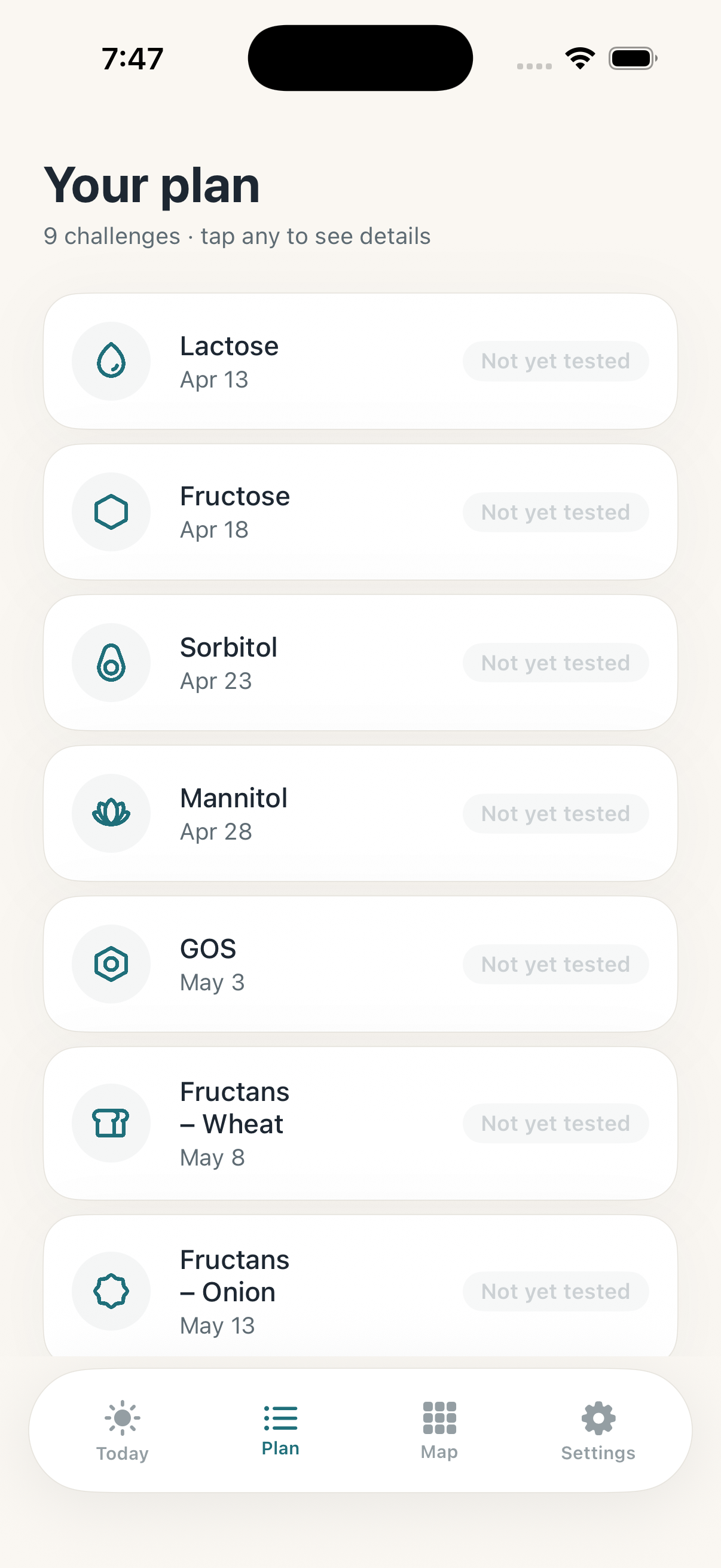 Reintro challenge plan screen