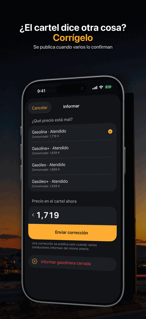 Pantalla para reportar un precio distinto al del cartel