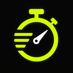 RoxSplit app icon — a glowing lime stopwatch
