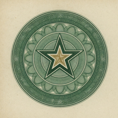 SerialHunt app icon: an engraved green rosette with a gold star