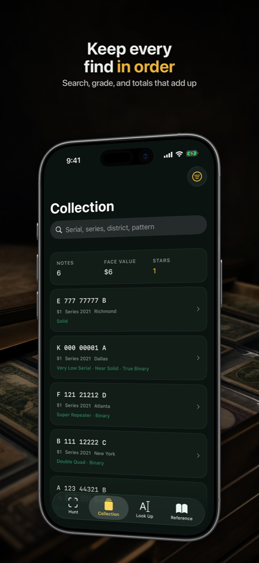 A saved collection with grades, search and face value totals