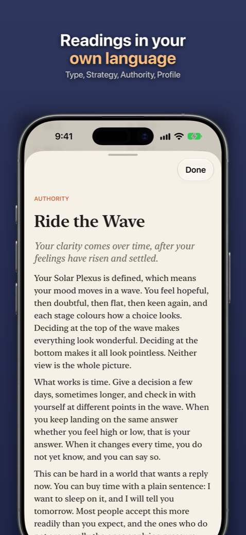 Tessera reading for a human design type and strategy