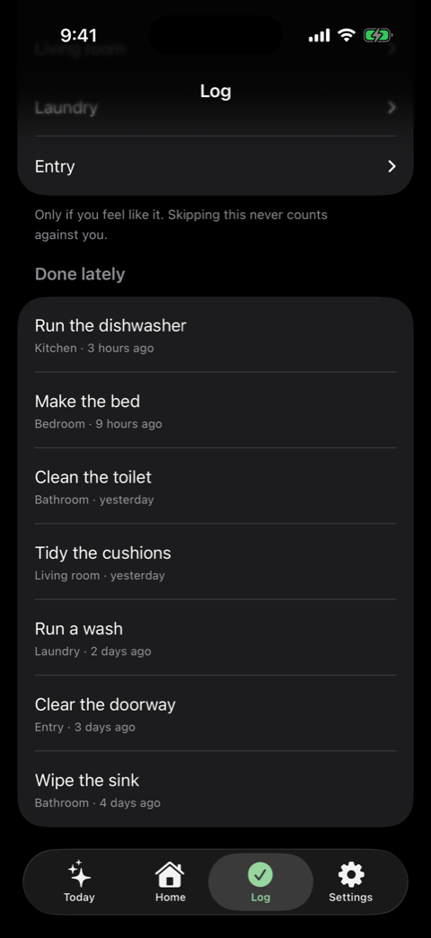 A list of recently finished chores under the heading Done lately