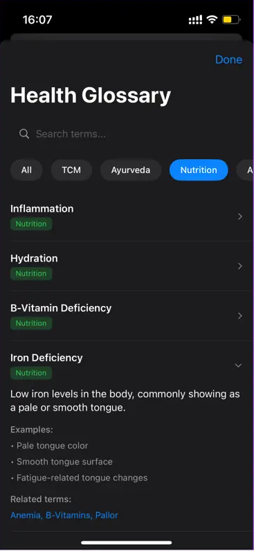 Easy term reference with Health Glossary
