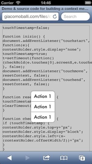 Context Menu for PhoneGap